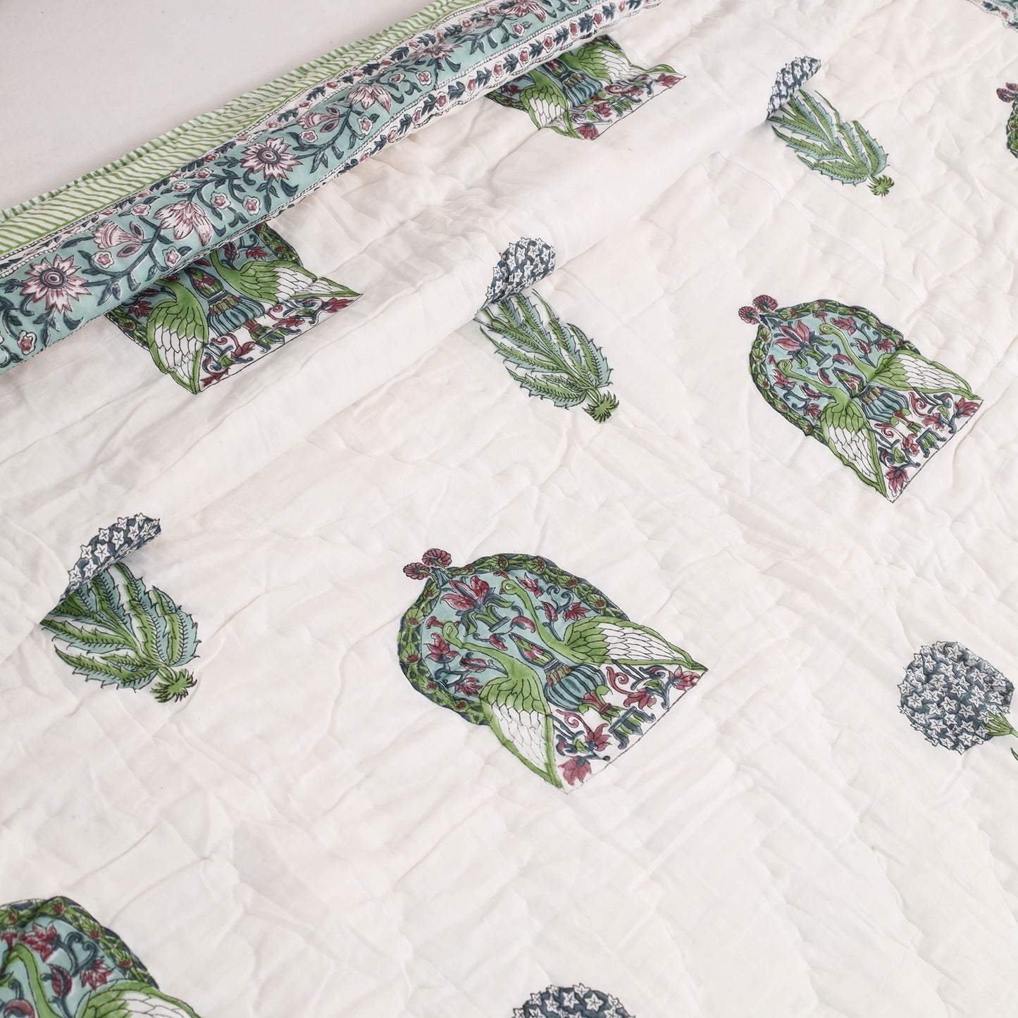 Single - Reversible Sanganeri Block Print Cotton Quilt 30