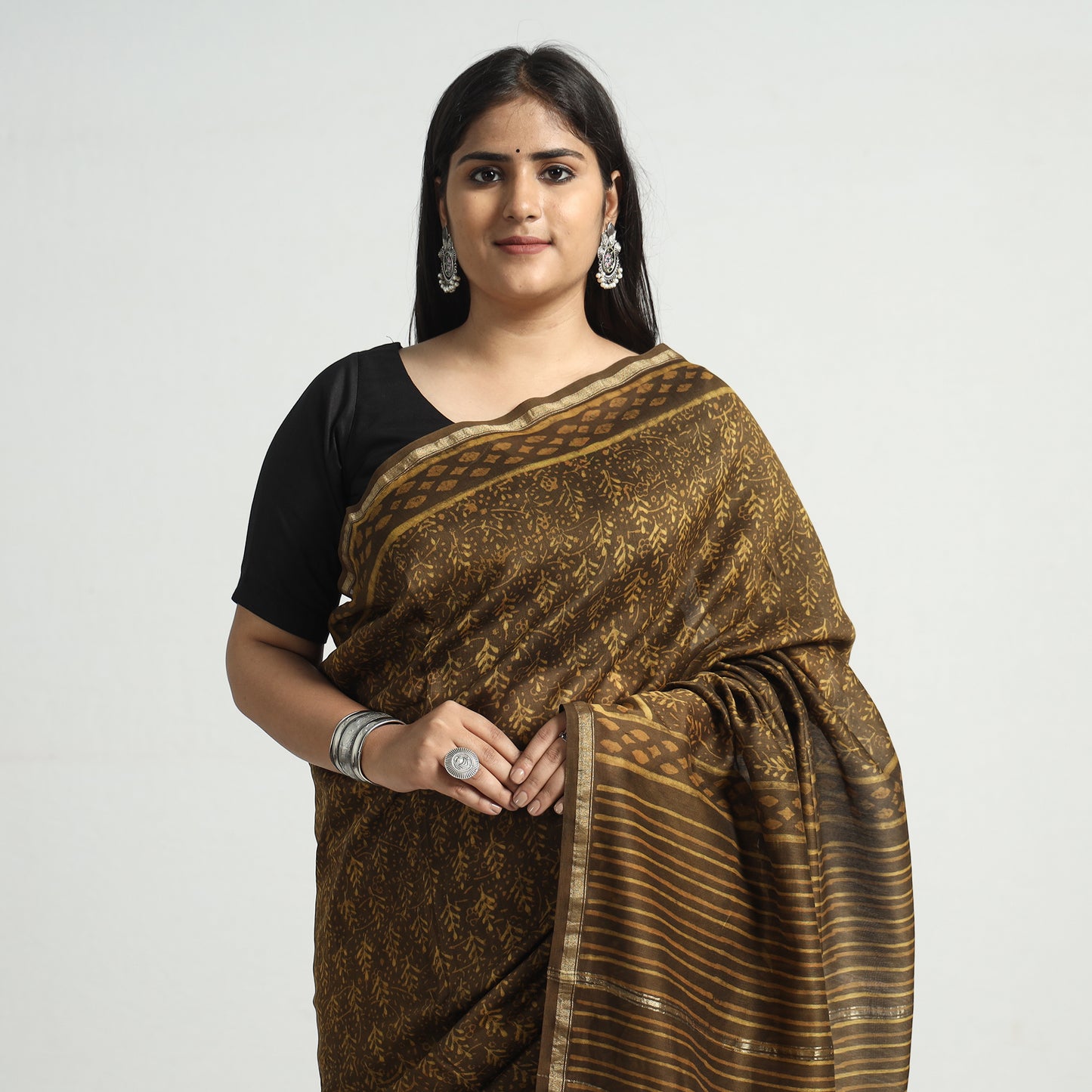 block printed silk saree