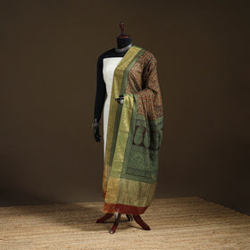 Bagh Hand Block Print Natural Dyed Tissue Zari Chanderi Silk Dupatta 46
