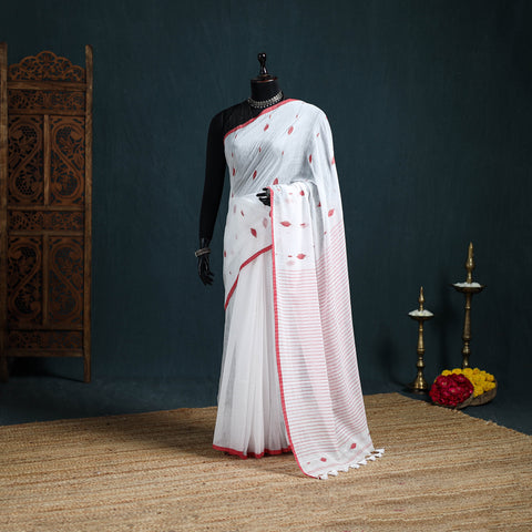 Handwoven Pure Cotton Phulia Jamdani Saree for Durga Puja 06