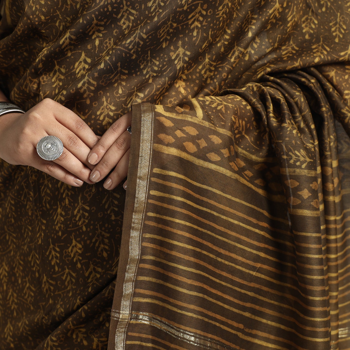 block printed silk saree