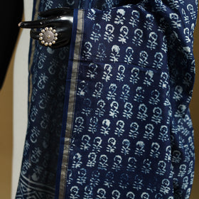 Blue - Pipad Hand Block Print Natural Dyed Chanderi Silk Handloom Dupatta 41