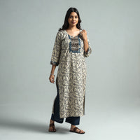 Beige - Pedana Kalamkari Block Printed Cotton Kurta with Palazzo Set