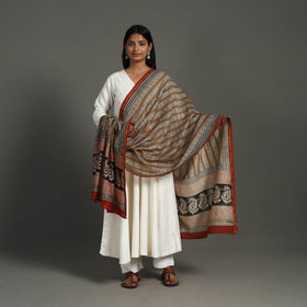  Brown Block Print Chanderi Silk Bagru Dupatta