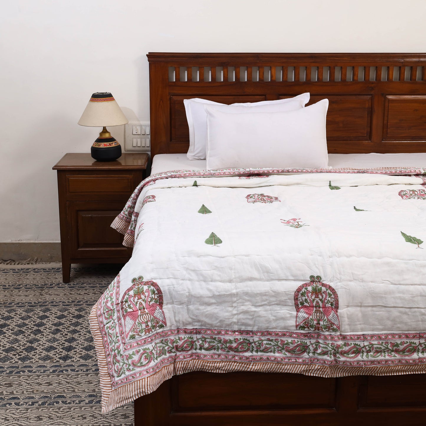 Single - Reversible Sanganeri Block Print Cotton Quilt 31