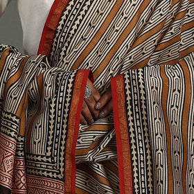  Brown Block Print Chanderi Silk Bagru Dupatta