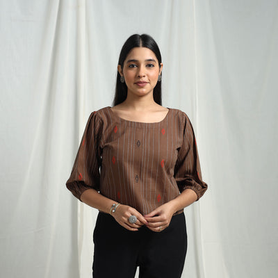 Brown - Cotton Jacquard Crop Top 07