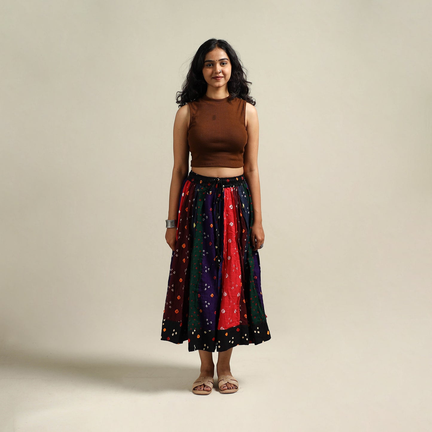 Multicolor - Bandhani Tie-Dye Patchwork Cotton Short Skirt 32