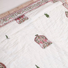 Pink - Single - Reversible Sanganeri Block Print Cotton Quilt 31