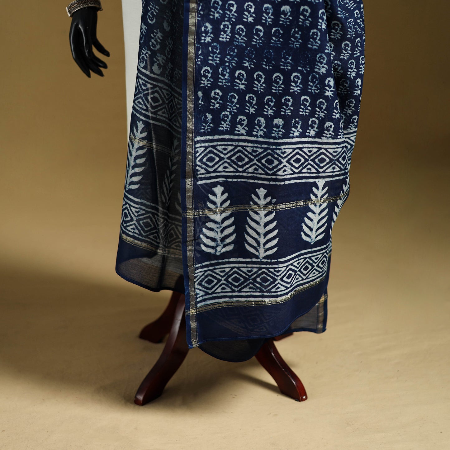 Blue - Pipad Hand Block Print Natural Dyed Chanderi Silk Handloom Dupatta 41