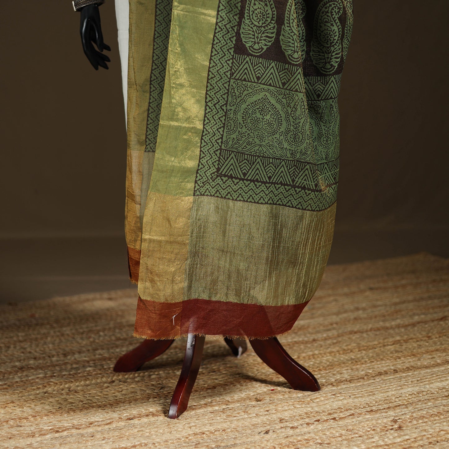 Bagh Hand Block Print Natural Dyed Tissue Zari Chanderi Silk Dupatta 46