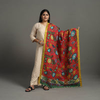 Red - Chanderi Silk Srikalahasti Handpainted Pen Kalamkari Dupatta 46