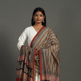  Brown Block Print Chanderi Silk Bagru Dupatta