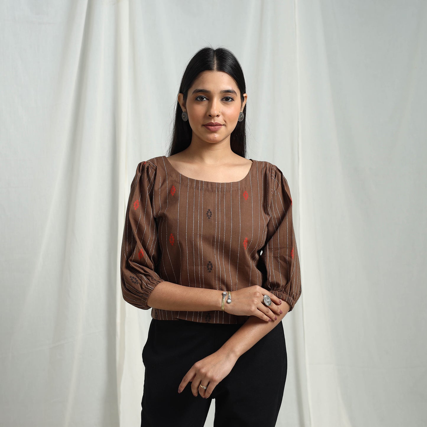 Brown - Cotton Jacquard Crop Top 07