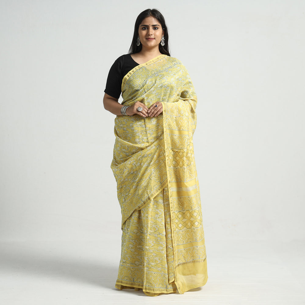 block printed silk saree