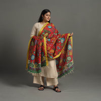 Red - Chanderi Silk Srikalahasti Handpainted Pen Kalamkari Dupatta 46