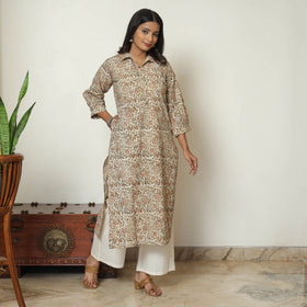 Pedana Kalamkari Block Print Cotton Straight Kurta For Women