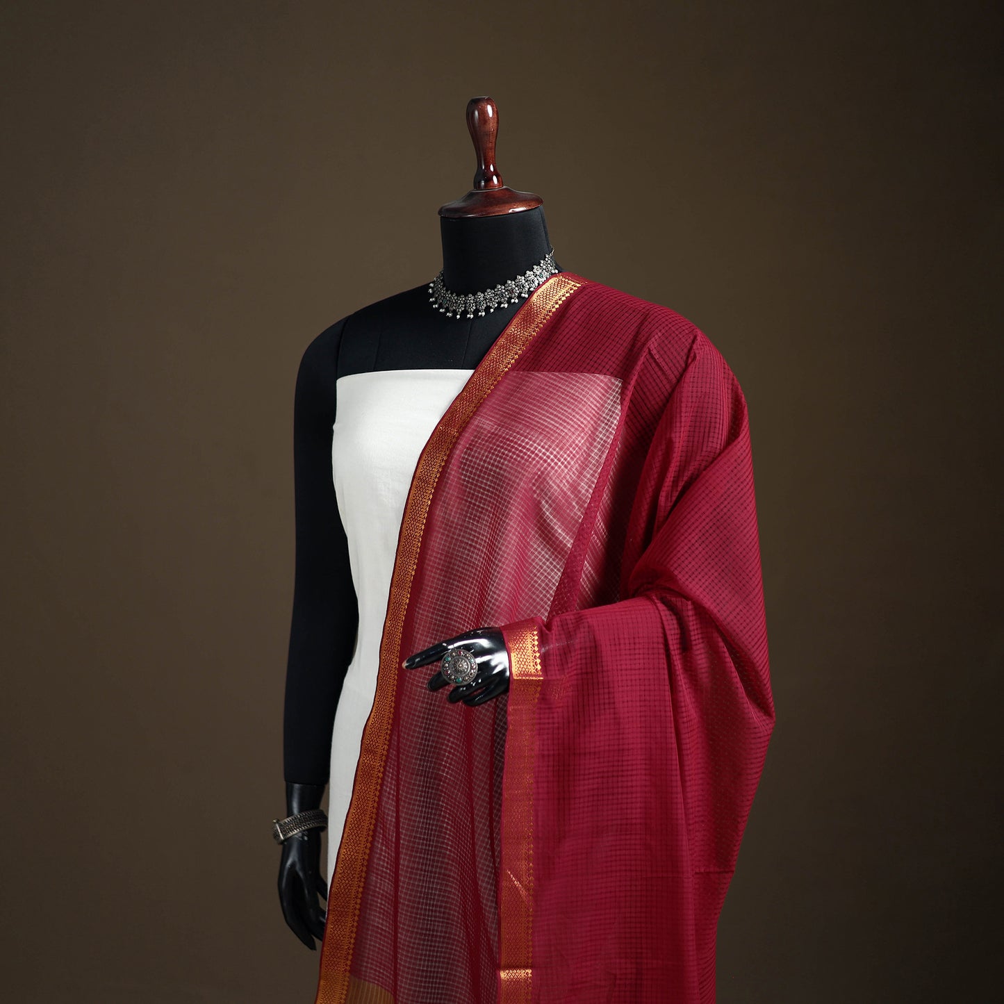 Pure Handloom Cotton Nizam Zari Border Mangalagiri Dupatta 46