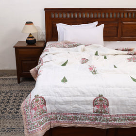 Pink - Single - Reversible Sanganeri Block Print Cotton Quilt 31