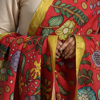 Red - Chanderi Silk Srikalahasti Handpainted Pen Kalamkari Dupatta 46