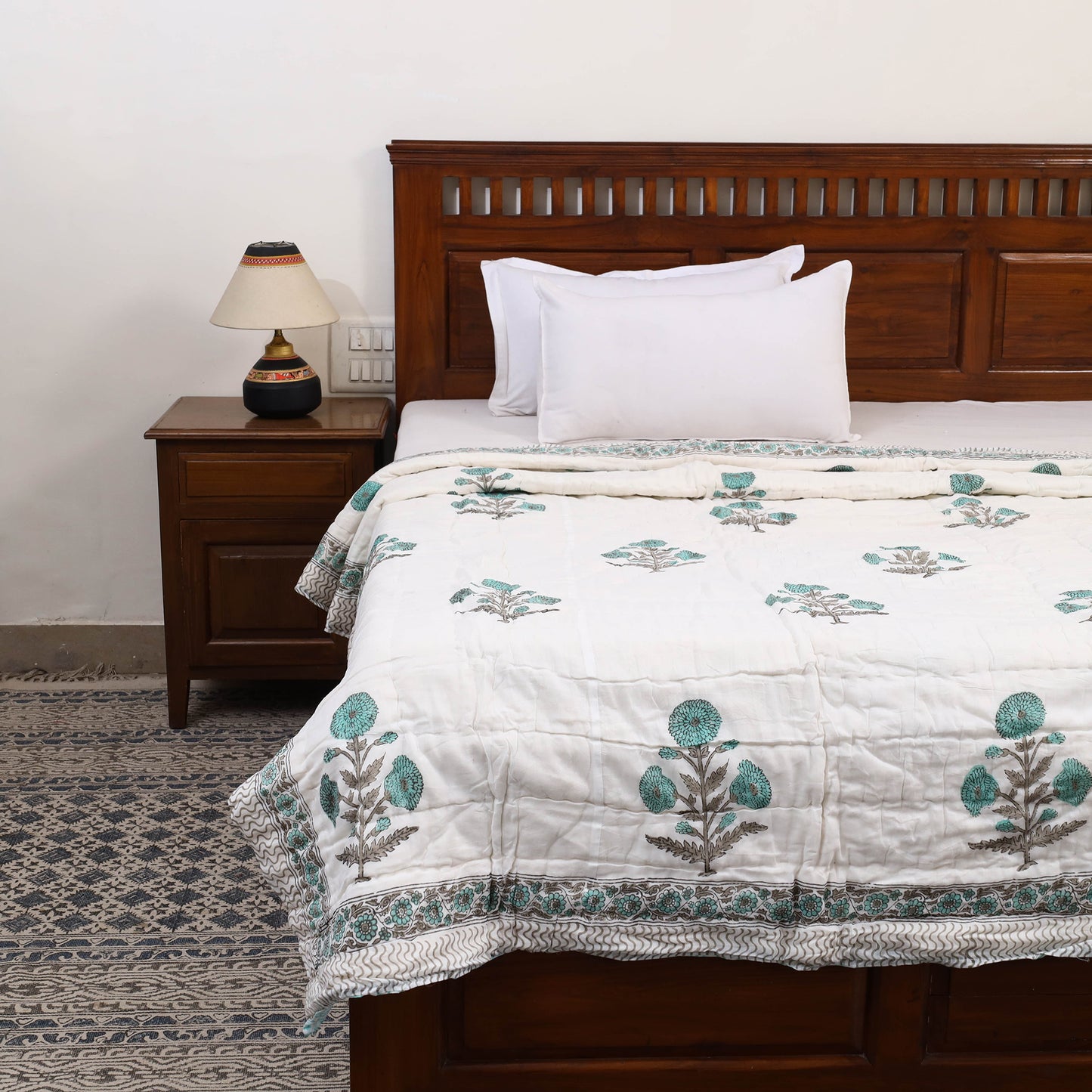 Single - Reversible Sanganeri Block Print Cotton Quilt 32