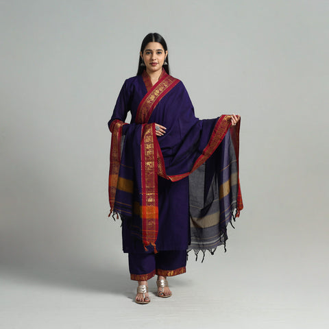 Purple Cotton Dharwad Kurta Set with Palazzo & Dupatta