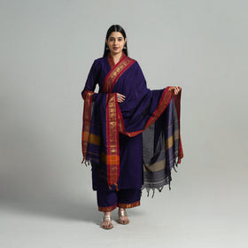 Purple Cotton Dharwad Kurta Set with Palazzo & Dupatta