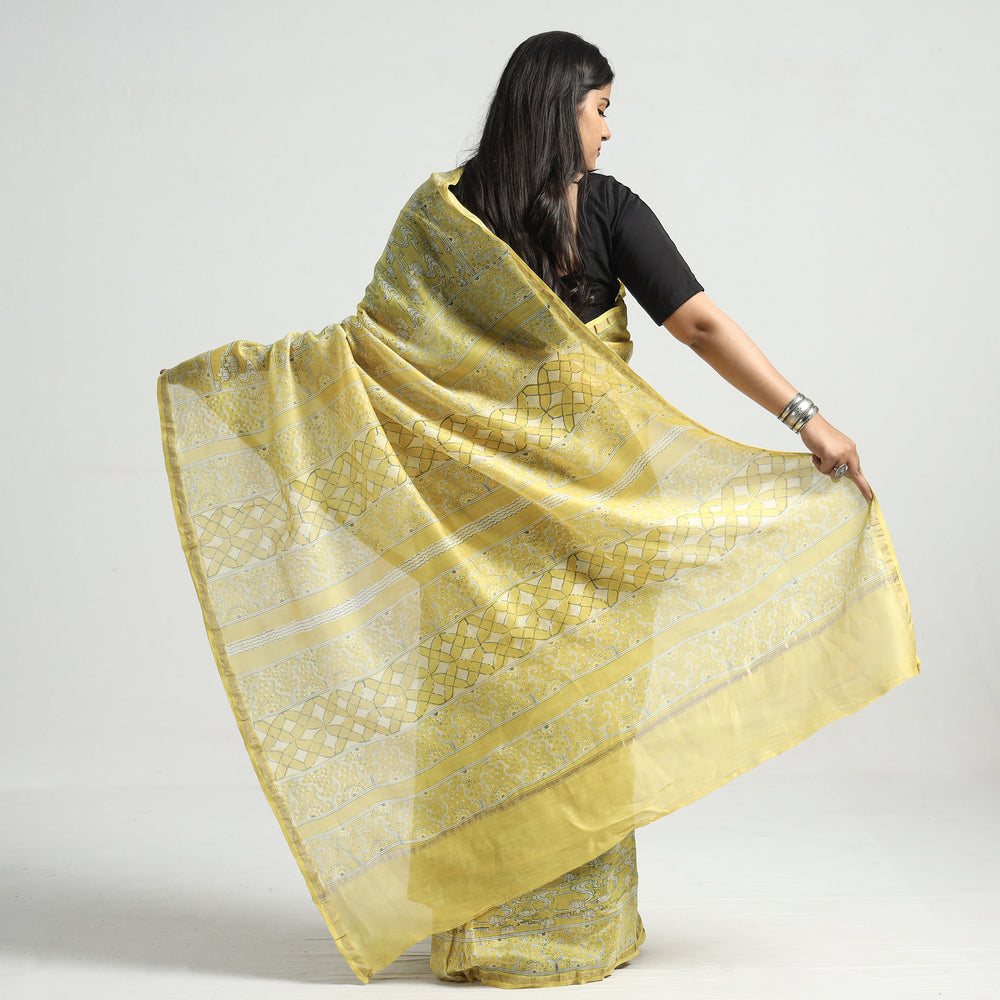 block printed silk saree