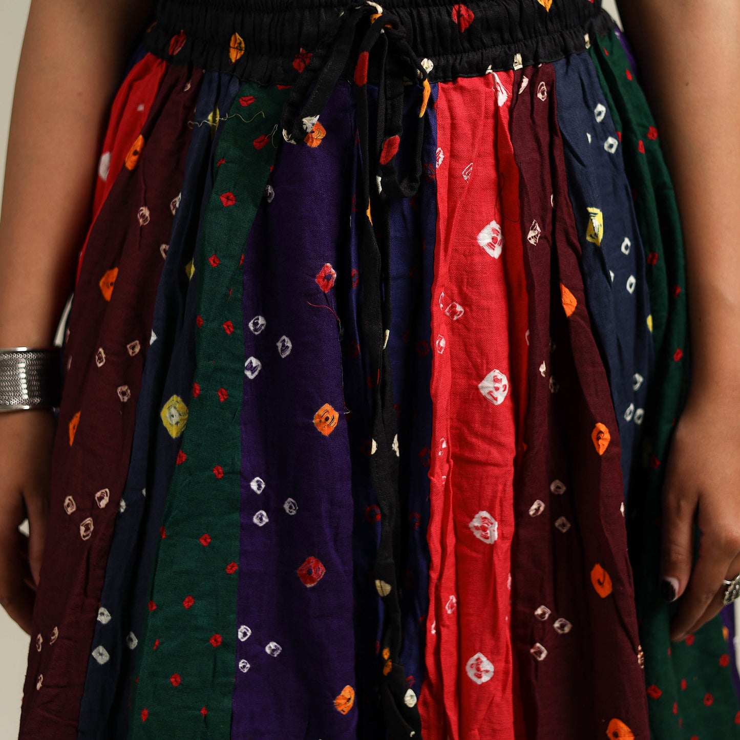 Multicolor - Bandhani Tie-Dye Patchwork Cotton Short Skirt 32
