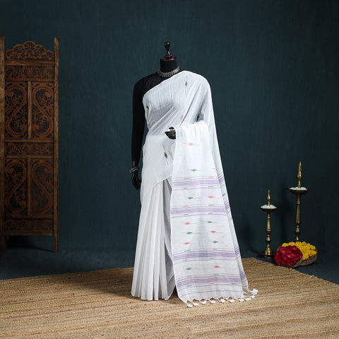 Handwoven Pure Cotton Phulia Jamdani Saree for Durga Puja 07