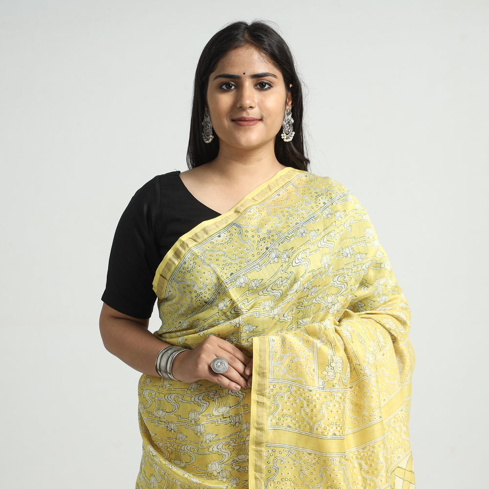 block printed silk saree