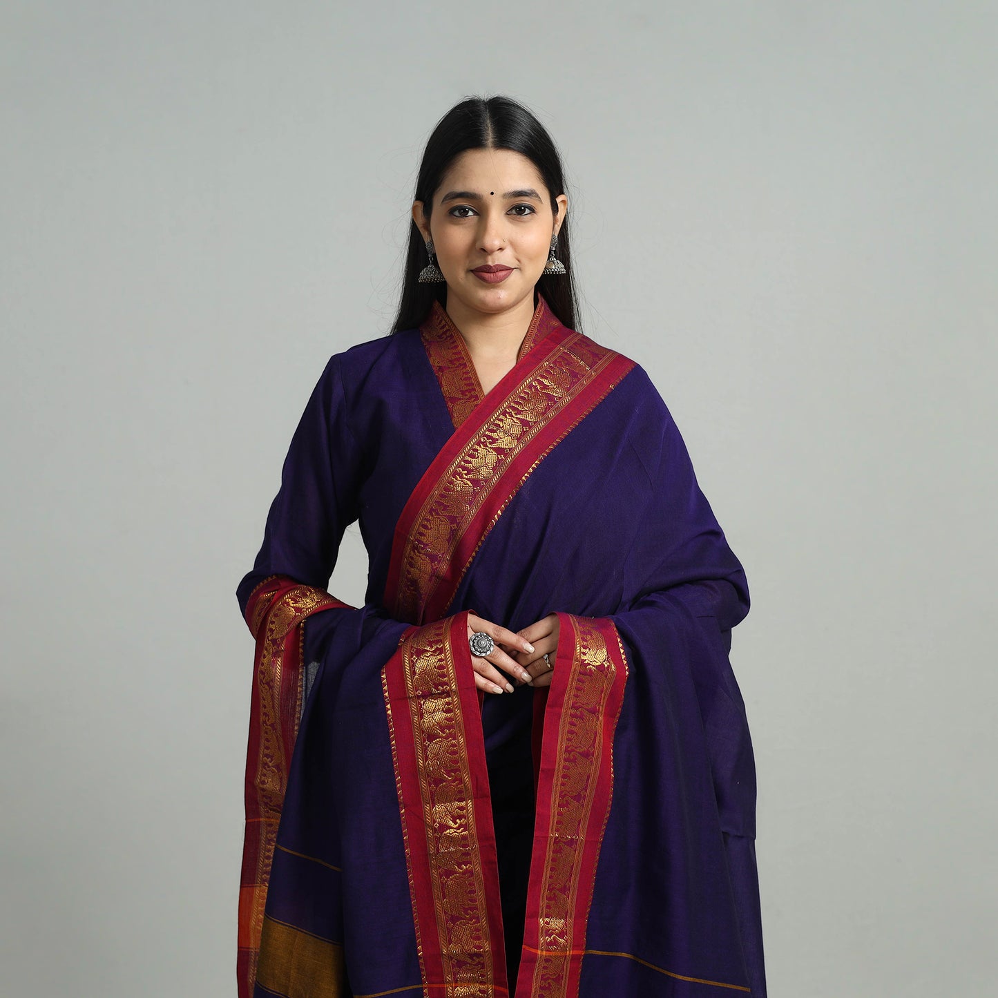 Purple Cotton Dharwad Kurta Set with Palazzo & Dupatta