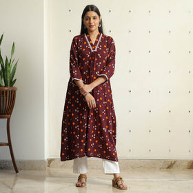 Buy Bandhani Tie-Dye Cotton A-Line Kurta for Women