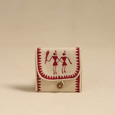 Maroon - Warli Handpainted Coin Pouch from Odisha 05