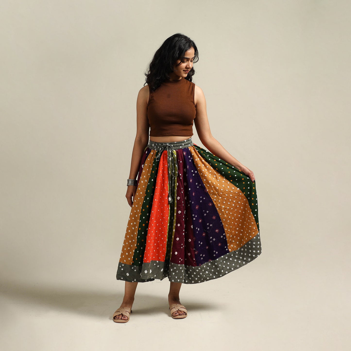 Multicolor - Bandhani Tie-Dye Patchwork Cotton Short Skirt 31