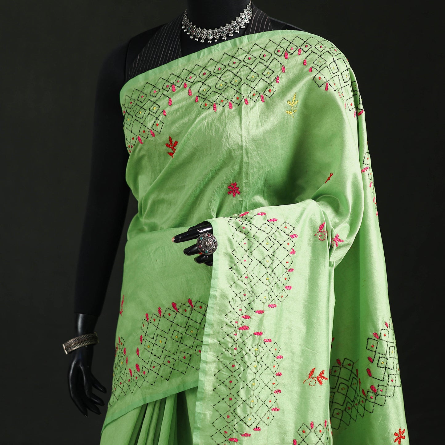 Hand Embroidered Silk Saree 12