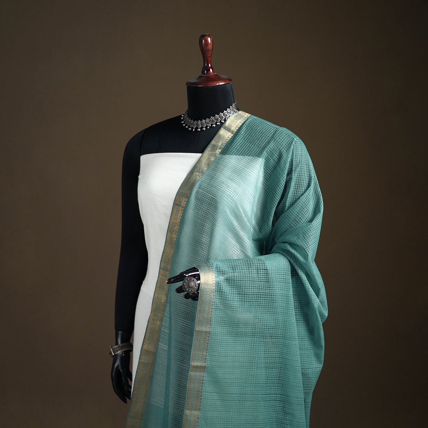 Pure Handloom Cotton Nizam Zari Border Mangalagiri Dupatta 47