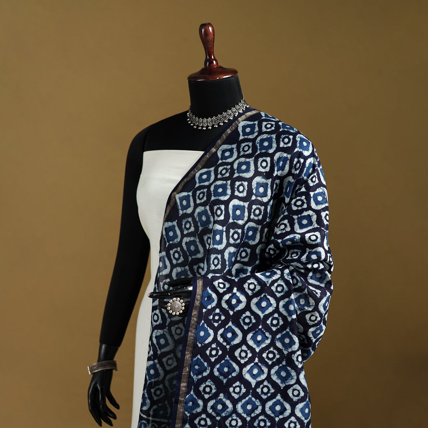Blue - Pipad Hand Block Print Natural Dyed Chanderi Silk Handloom Dupatta 43