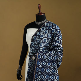 Blue - Pipad Hand Block Print Natural Dyed Chanderi Silk Handloom Dupatta 43