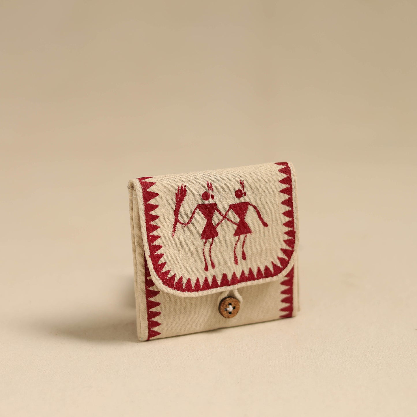 Maroon - Warli Handpainted Coin Pouch from Odisha 05