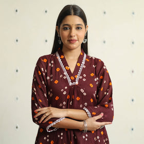 Buy Bandhani Tie-Dye Cotton A-Line Kurta for Women
