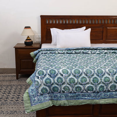 Single - Reversible Sanganeri Block Print Cotton Quilt 33