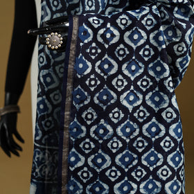 Blue - Pipad Hand Block Print Natural Dyed Chanderi Silk Handloom Dupatta 43