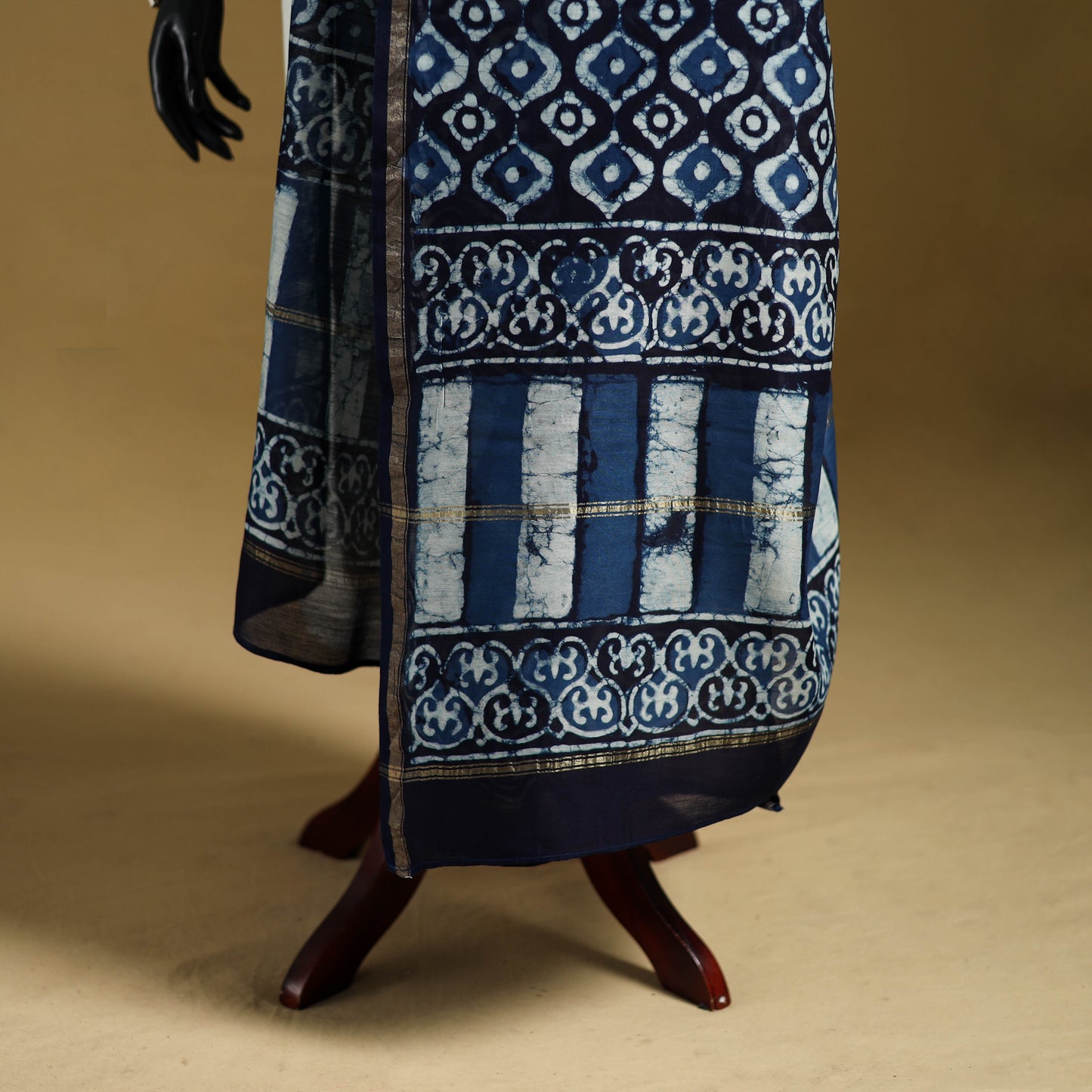 Blue - Pipad Hand Block Print Natural Dyed Chanderi Silk Handloom Dupatta 43