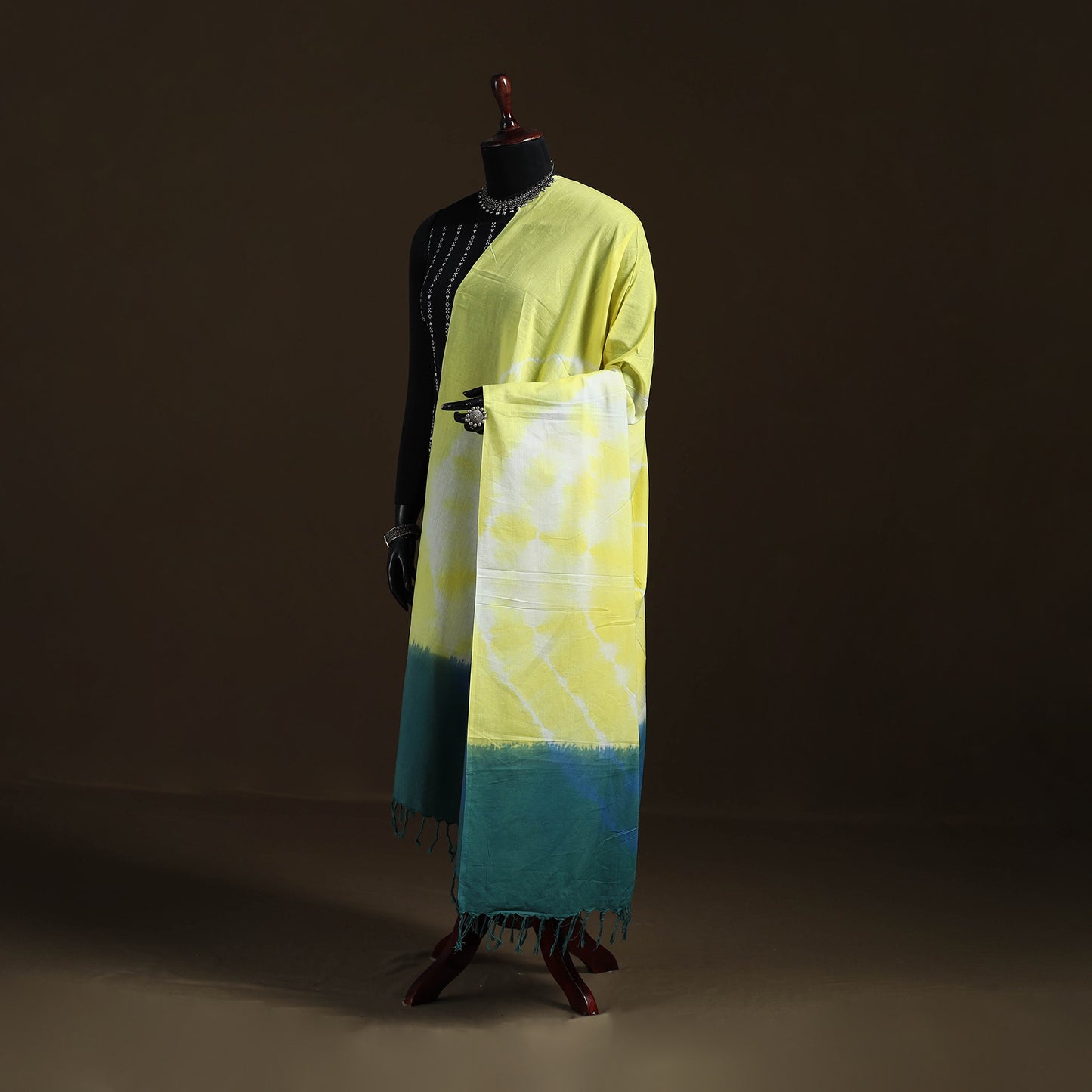 Shibori Tie-Dye Cotton Dupatta with Tassels 37