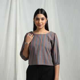 Grey - Cotton Jacquard Crop Top 08