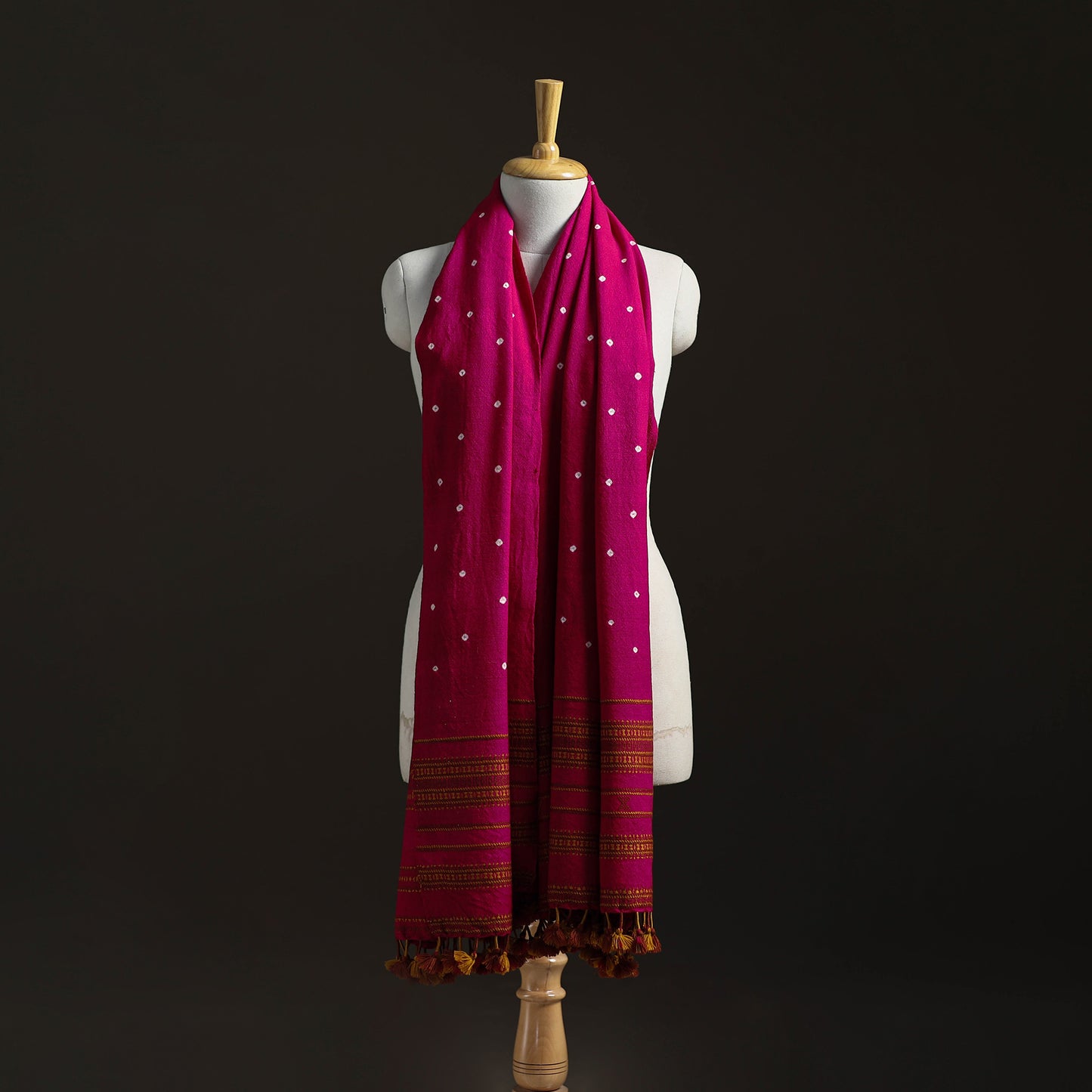 Kutch Handwoven Merino Wool Bandhani Tie-Dye Shawl 14