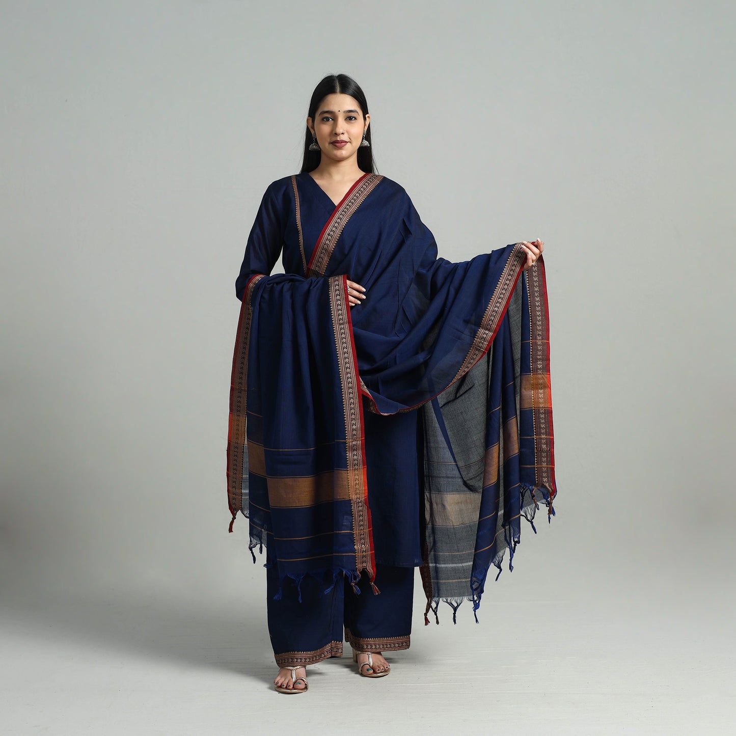 Navy Blue - Cotton Dharwad Kurta Set with Palazzo & Dupatta 47