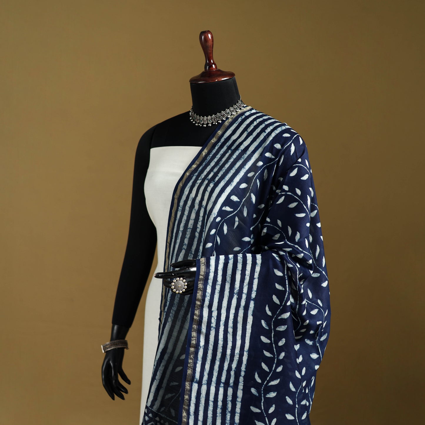 Blue - Pipad Hand Block Print Natural Dyed Chanderi Silk Handloom Dupatta 44