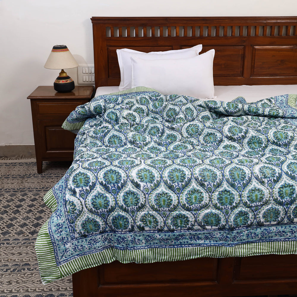 Single - Reversible Sanganeri Block Print Cotton Quilt 33